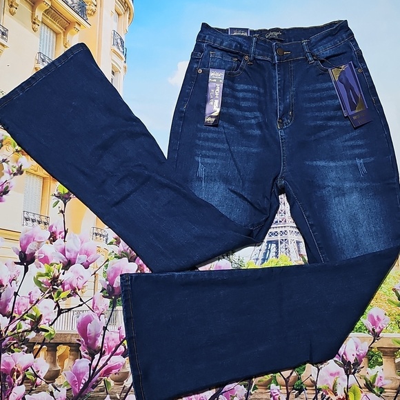 Special One Los Angeles High Waist Dark Blue Flare Jeans Size 3 New - Picture 3 of 10